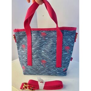 Shady Lady Medium, 100% Cotton Canvas Carryall Tote Bag Blue Pink Crossbody